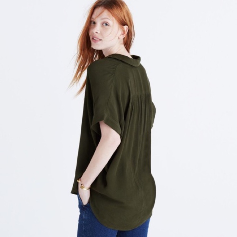 MADEWELL Central Drapey Shirt In Forest Moss